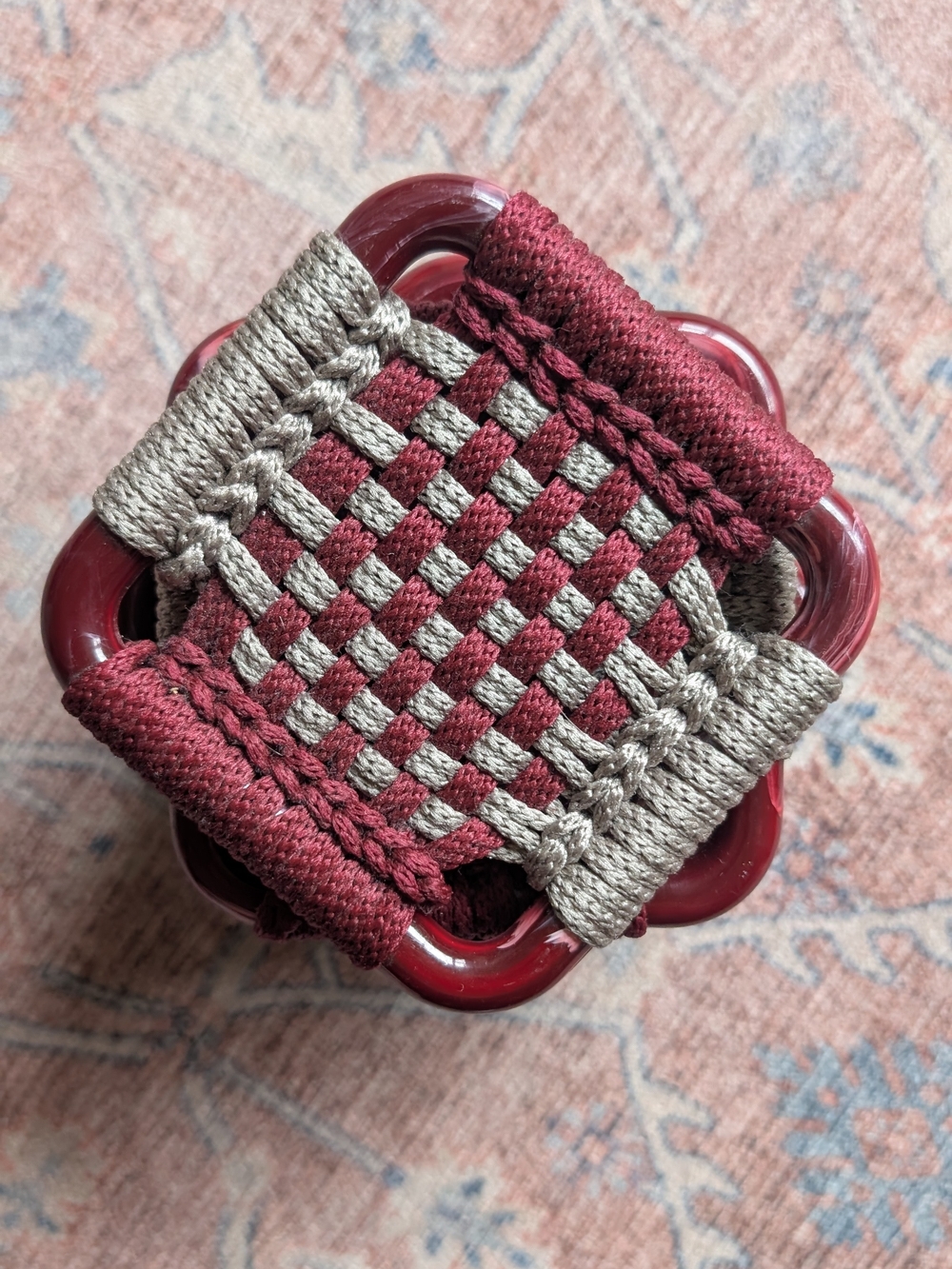 Vintage Two-Tone Woven Coasters — Set of 8